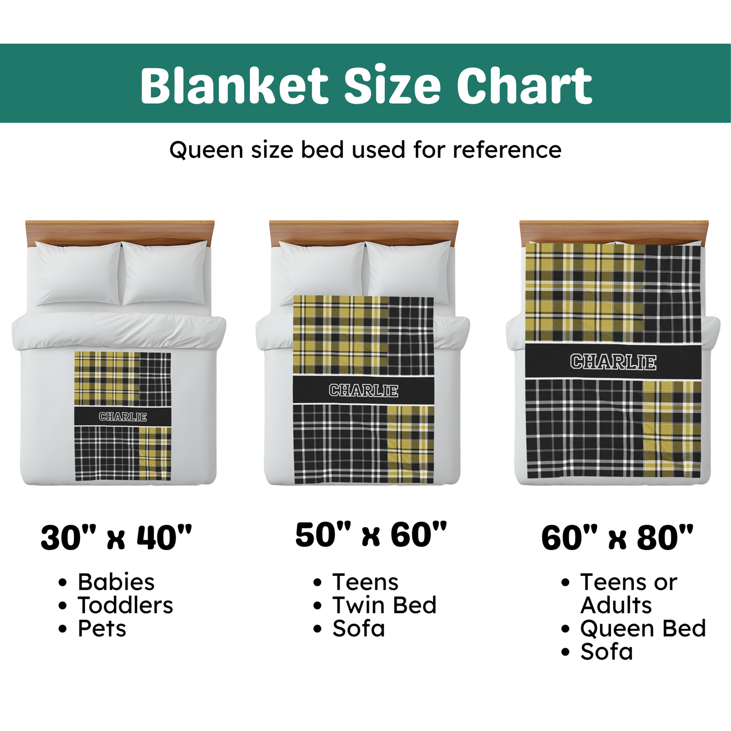 Custom Velveteen Plush Blanket - Black & Gold Plaid