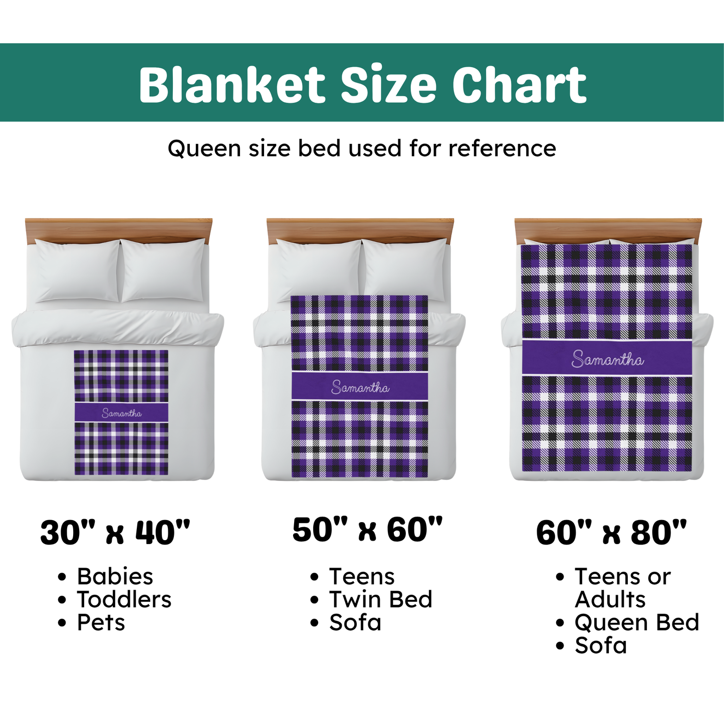 Custom Velveteen Plush Blanket - Purple & Black Tartan