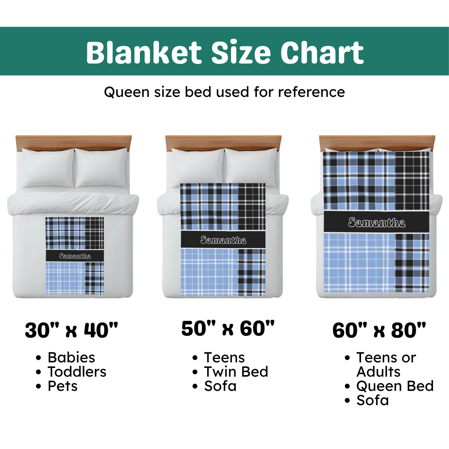 Custom Velveteen Plush Blanket - Light Blue & Black Plaid