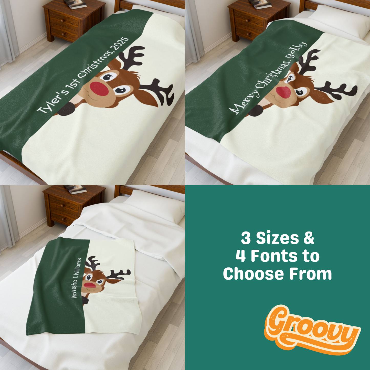 Custom Velveteen Plush Blanket - Gray Green-Ivory