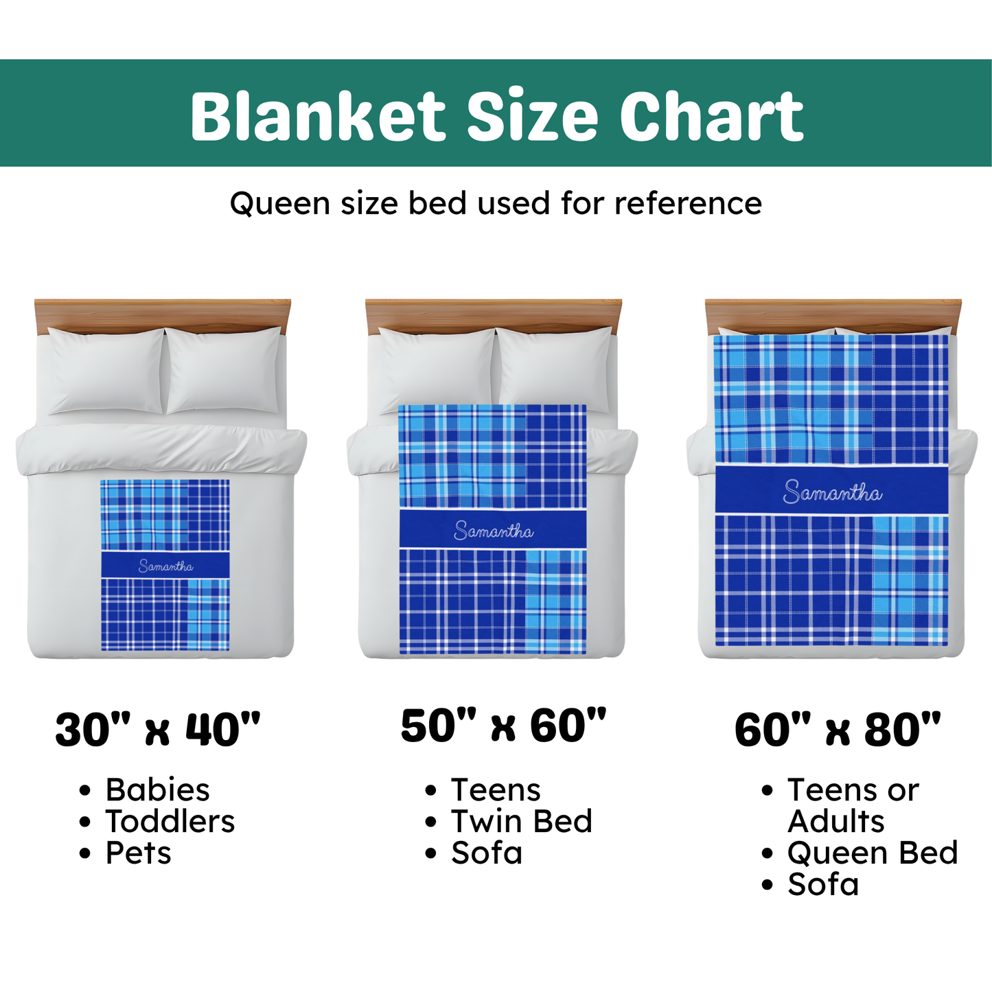 Custom Velveteen Plush Blanket - Royal & Vivid Azure Blue Plaid