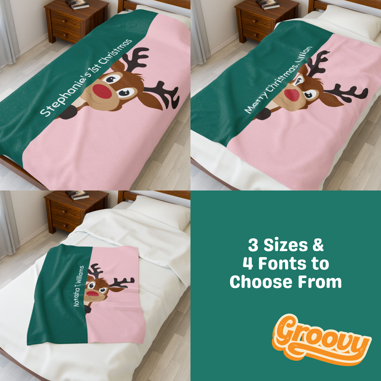 Custom Velveteen Plush Blanket - Dark Azure-Light Pink