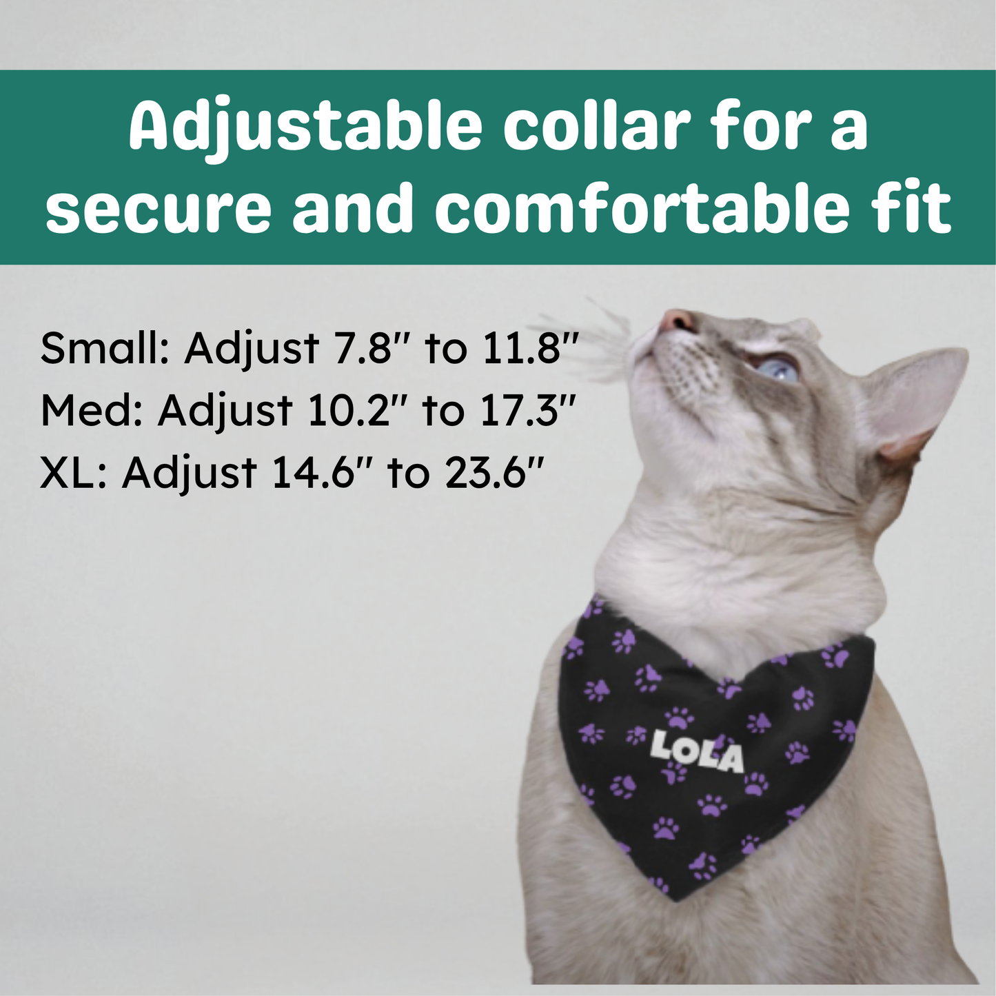 Personalized Clip-on Pet Bandana - Black with Purple Paw Prints