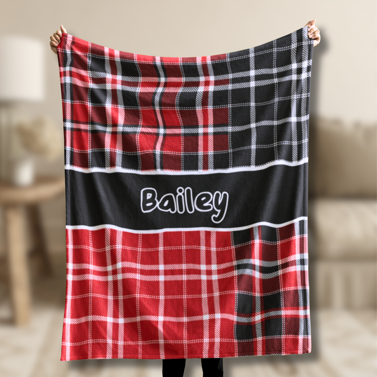 Custom Velveteen Plush Blanket - Red & Black Plaid