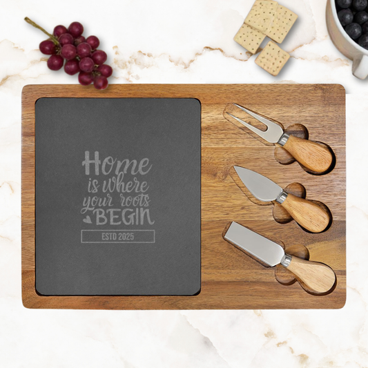 Custom Engraved Charcuterie Board - Home is Where Your Roots Begin