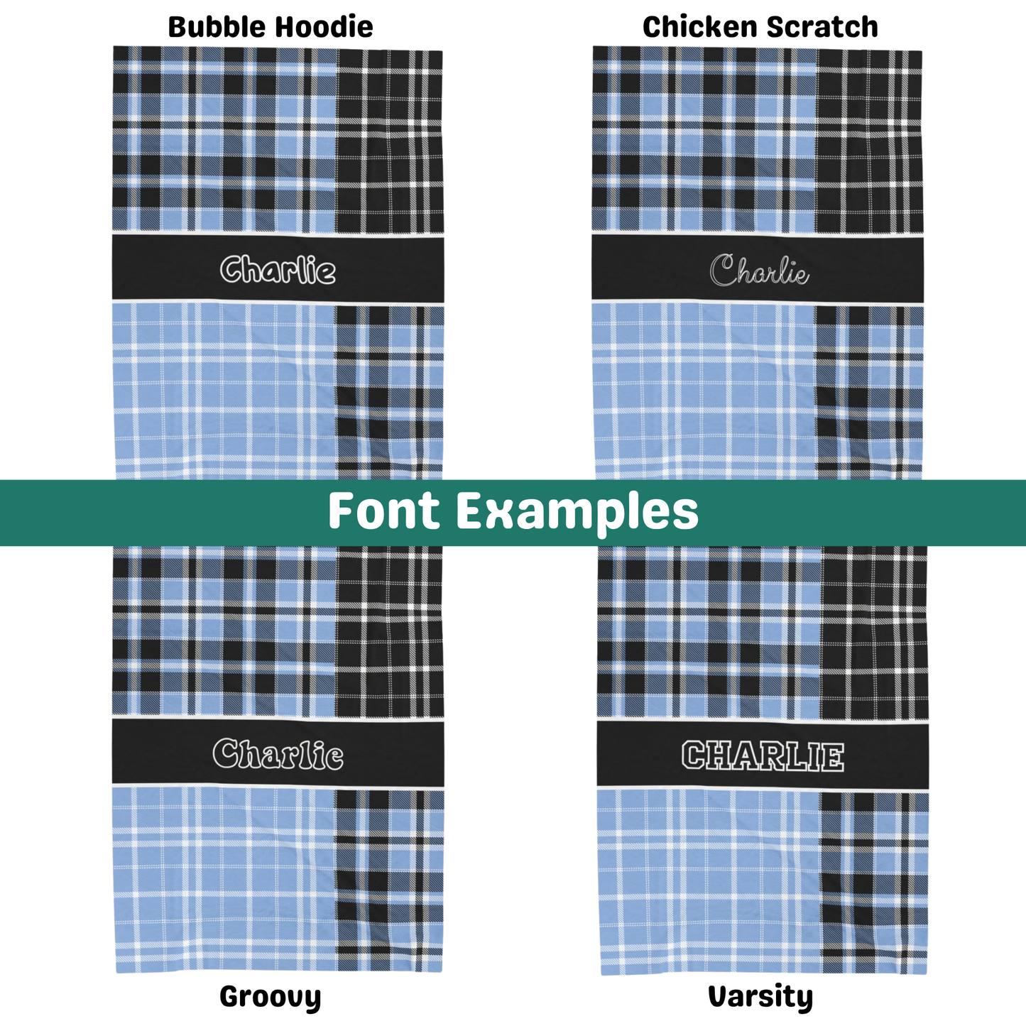 Custom Velveteen Plush Blanket - Light Blue & Black Plaid