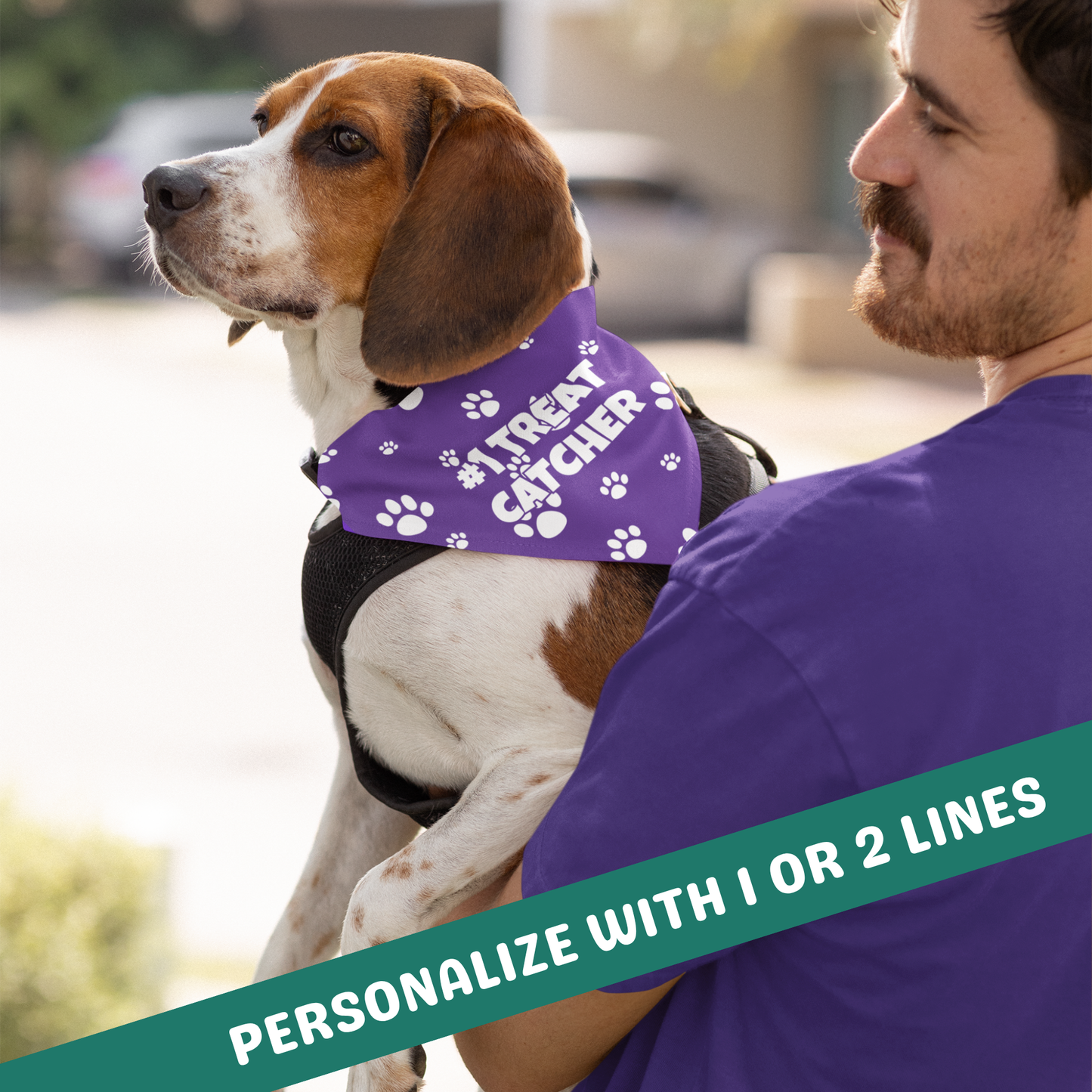 Personalized Clip-on Pet Bandana - Purple with White Paw Prints