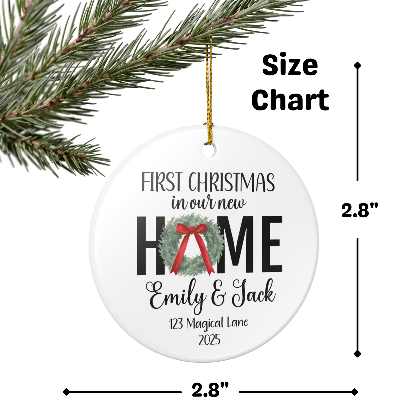 Custom Ornament - First Christmas New Home (Wreath 1)