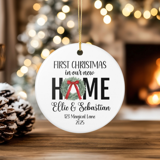 Custom Ornament - First Christmas New Home (Wreath 1)
