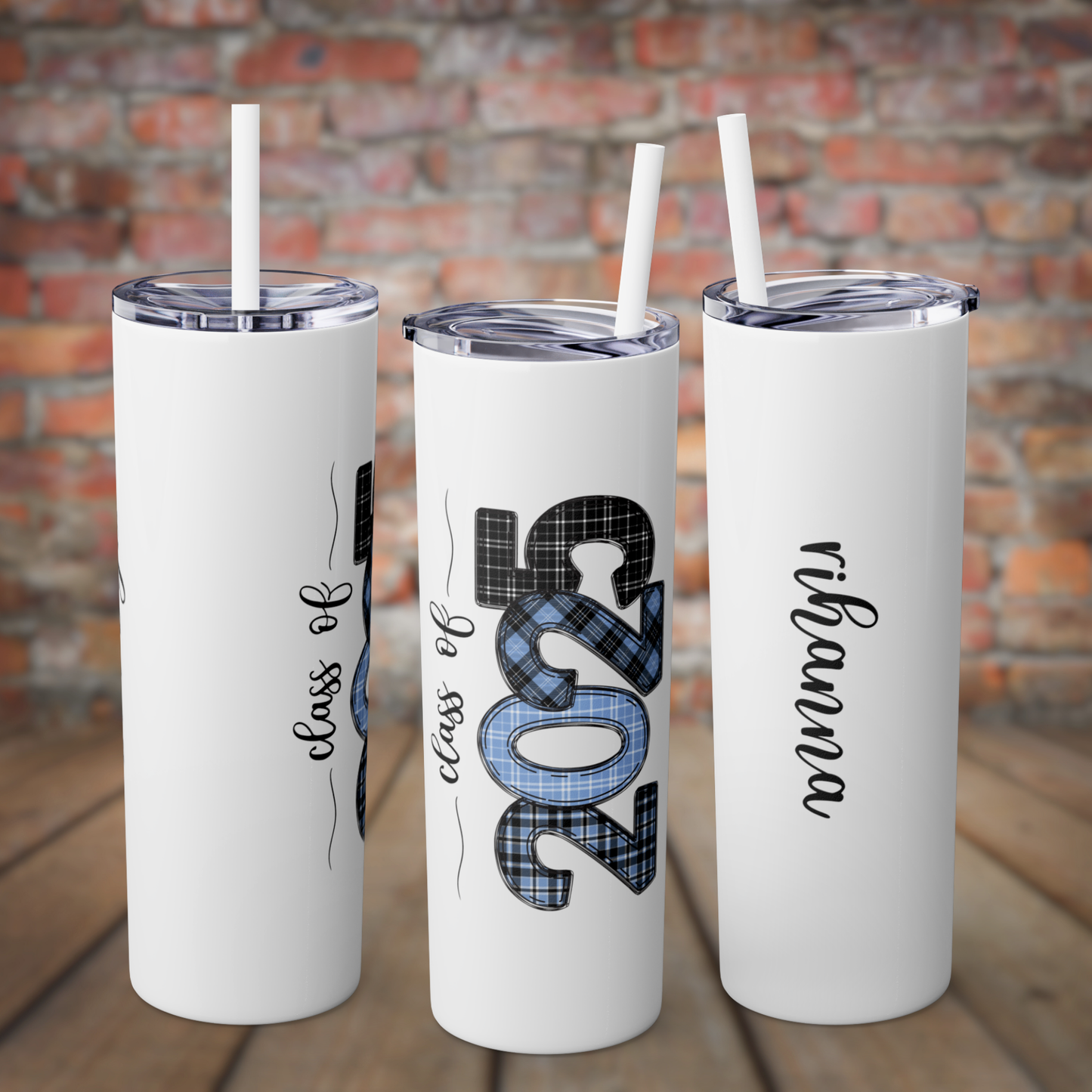 Skinny Tumbler with Straw - Light Blue & Black 2025
