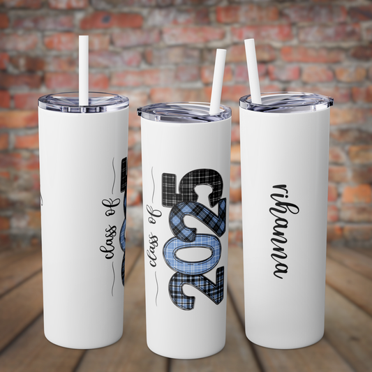 Skinny Tumbler with Straw - Light Blue & Black 2025