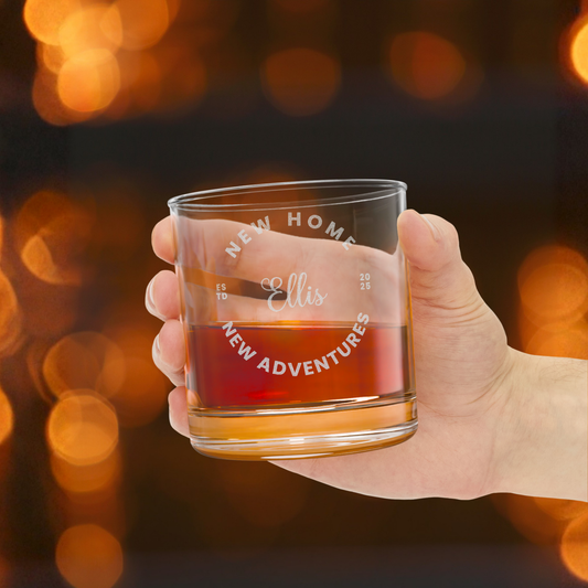 Custom Engraved Whiskey Glass - New Home New Adventures