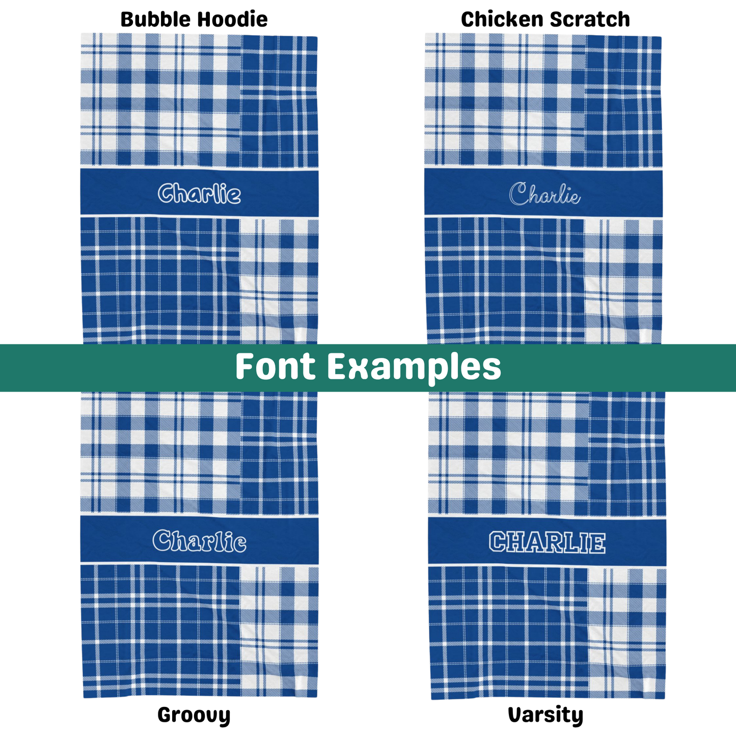 Custom Velveteen Plush Blanket - Azure Blue & White Plaid