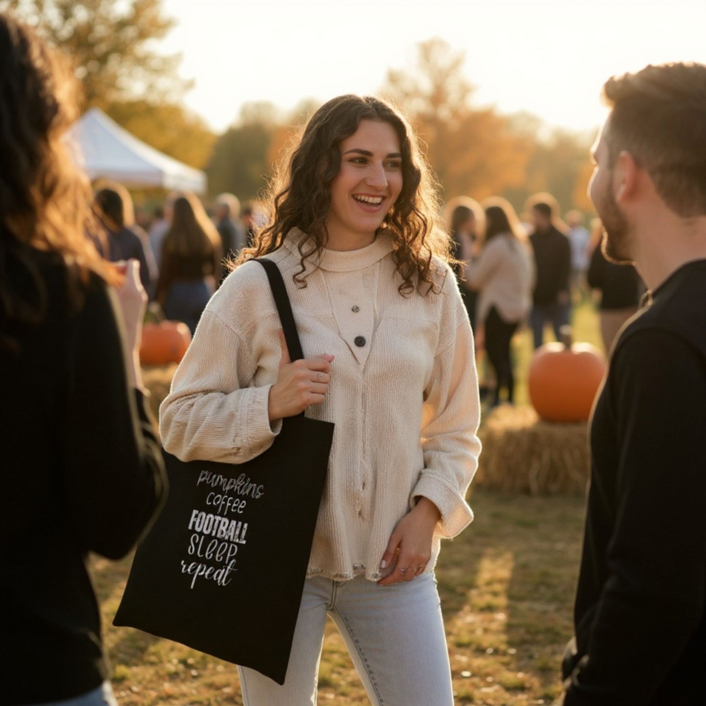 Pumpkins, Coffee, Football, Sleep, Repeat Tote Bag