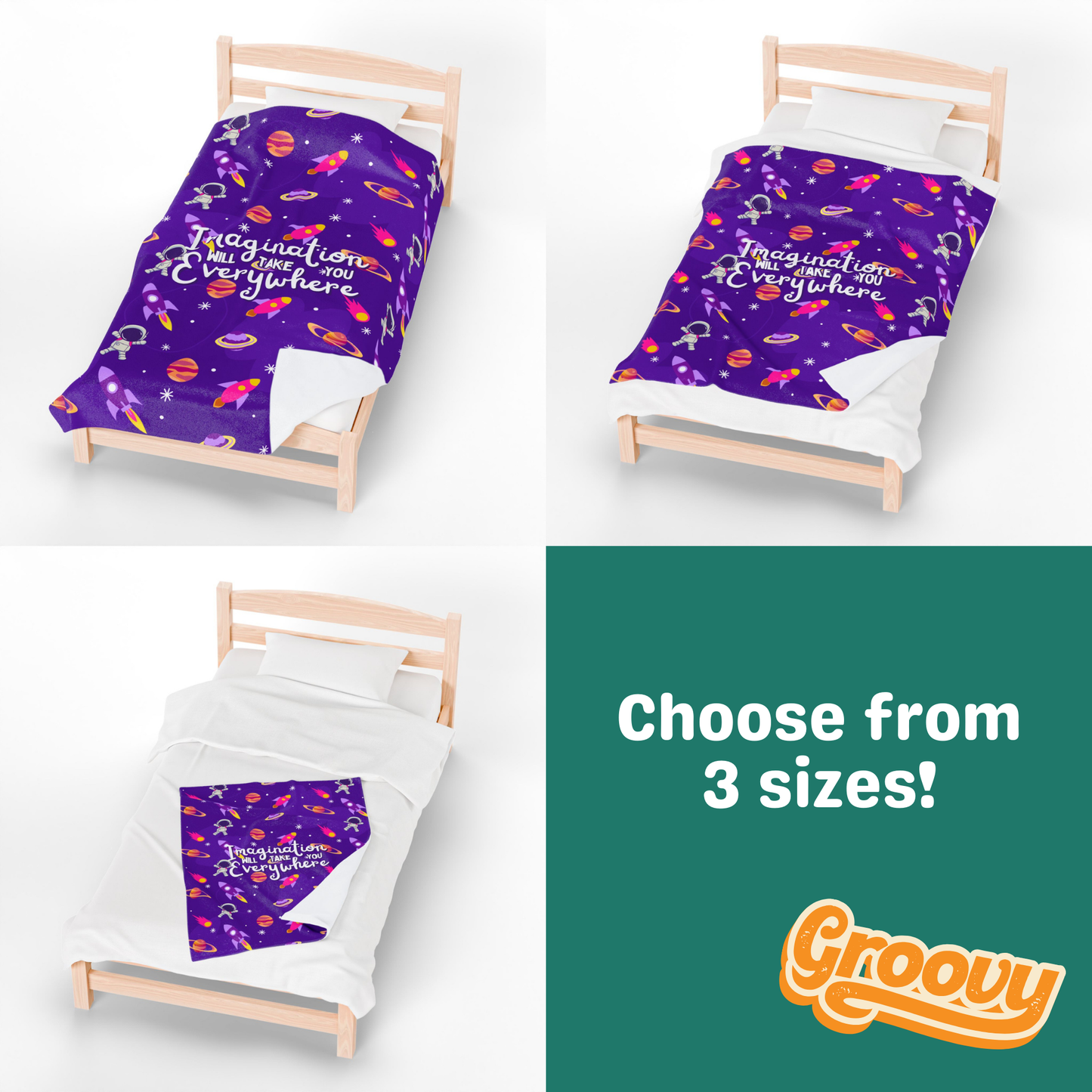 Imagination Will Take You Everywhere Velveteen Plush Blanket - Purple