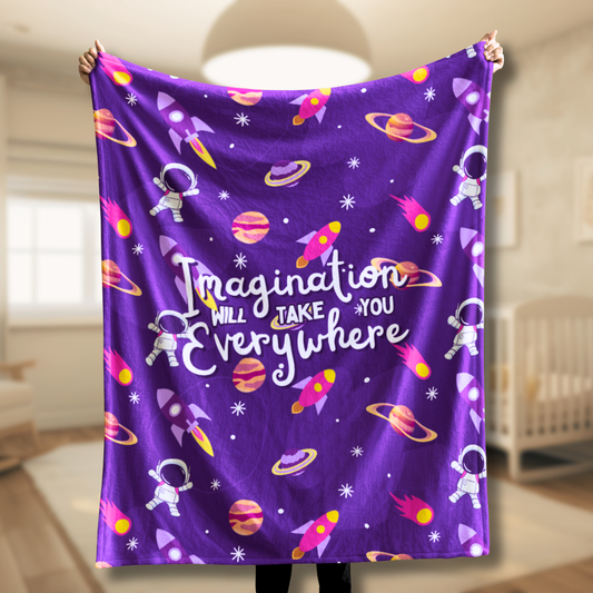 Imagination Will Take You Everywhere Velveteen Plush Blanket - Purple