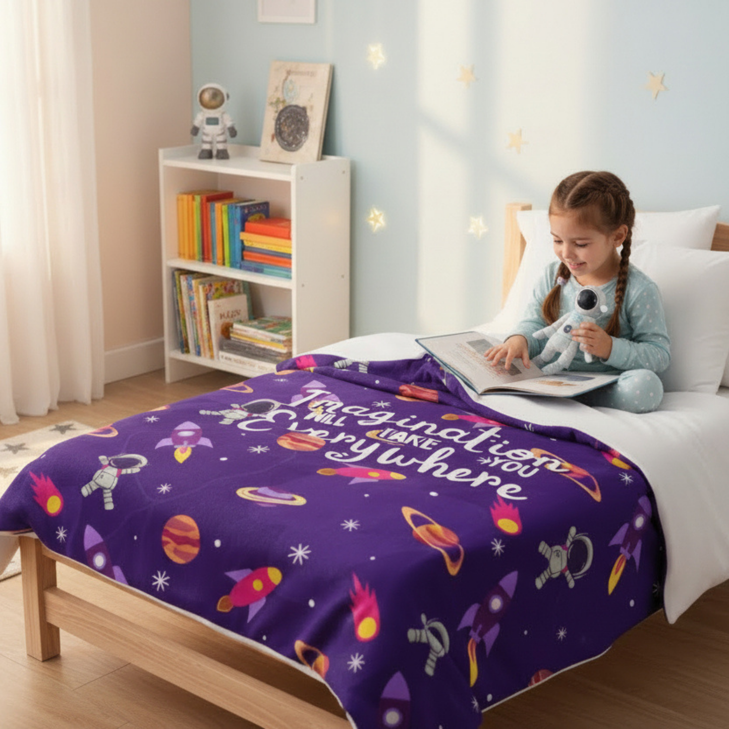 Imagination Will Take You Everywhere Velveteen Plush Blanket - Purple