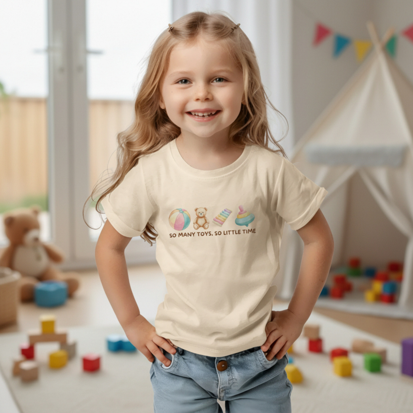 So Many Toys, So Little Time Toddler T-shirt - Pastels