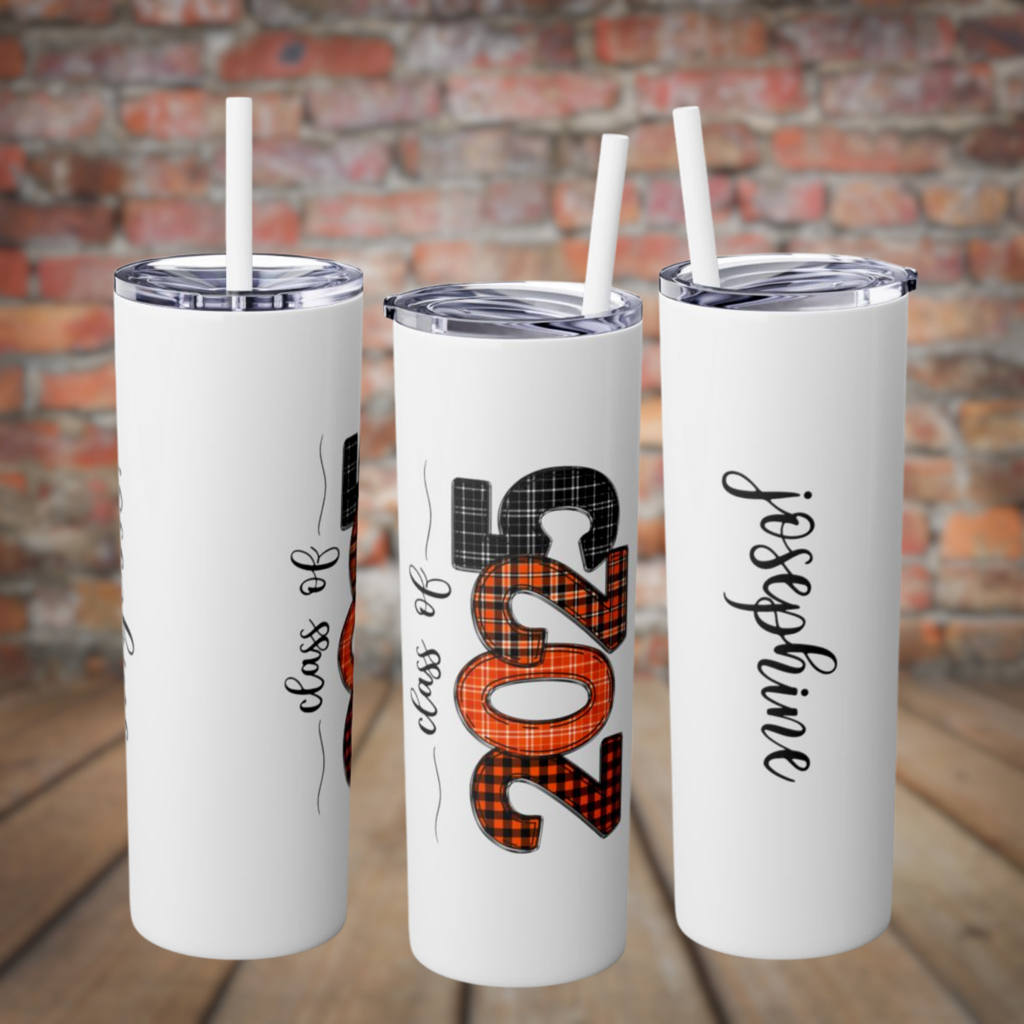 Skinny Tumbler with Straw - Orange & Black 2025