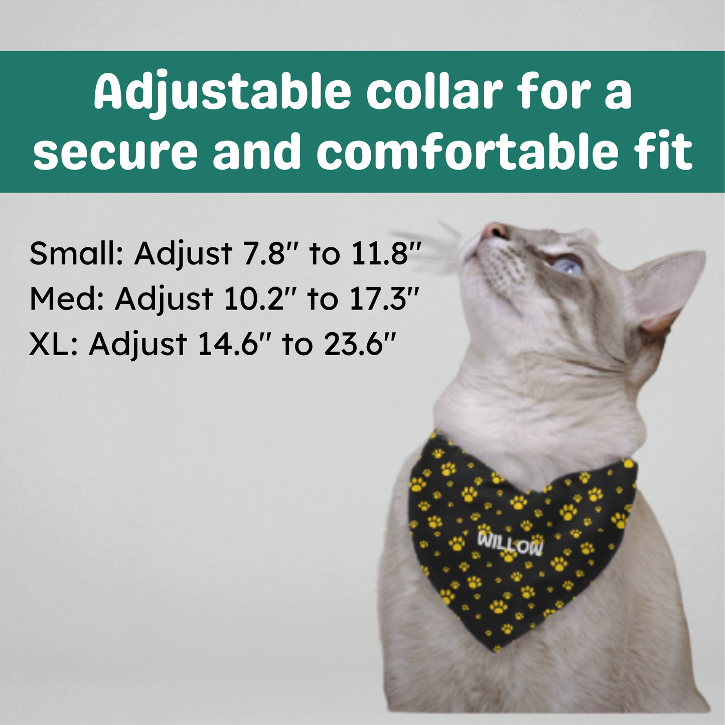 Personalized Clip-on Pet Bandana - Black with Yellow Paw Prints