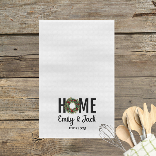 Custom Tea Towel - Home (Wreath 2)