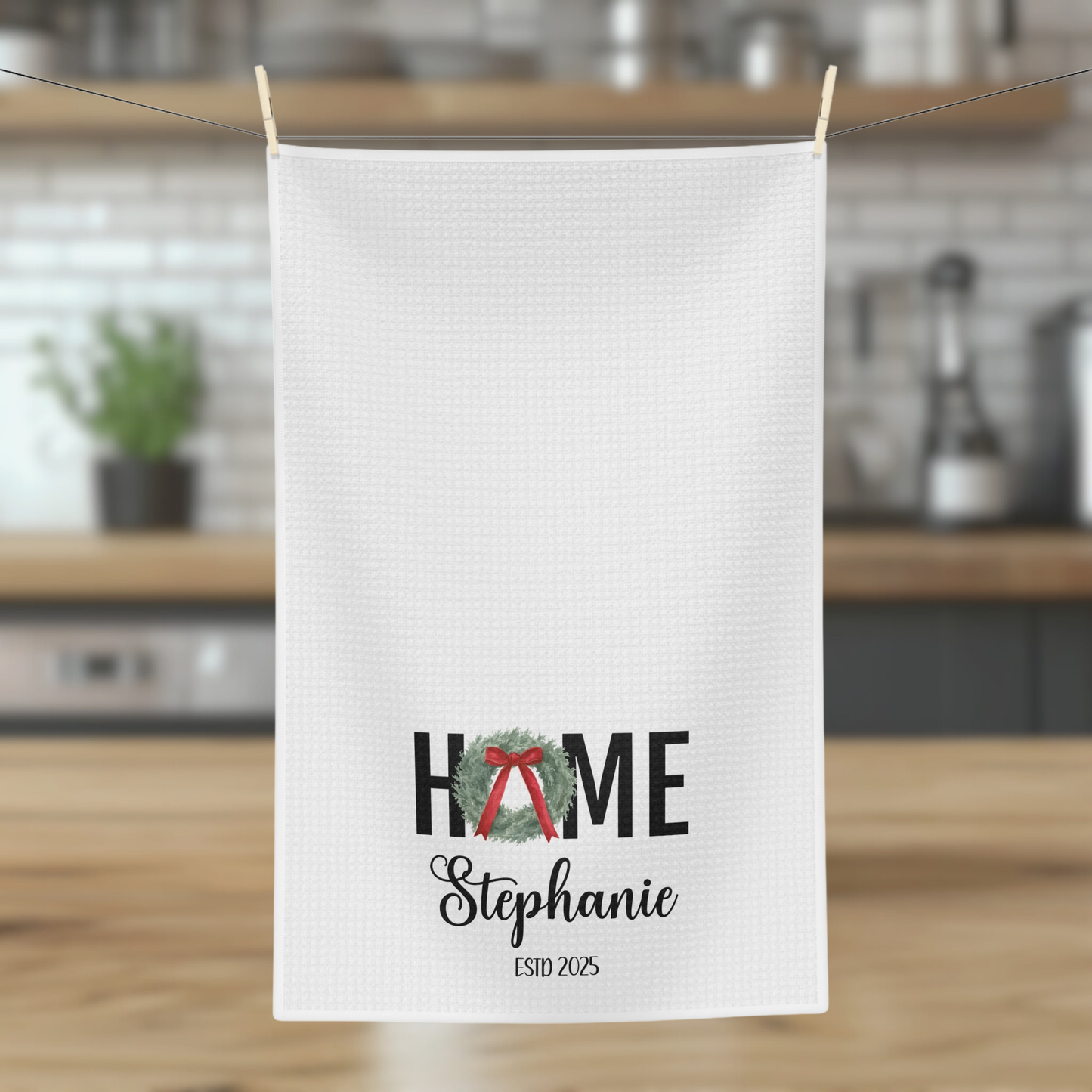 Custom Tea Towel - Home (Wreath 1)