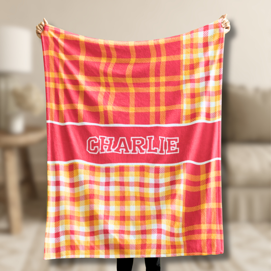 Custom Velveteen Plush Blanket - Red & Yellow Plaid