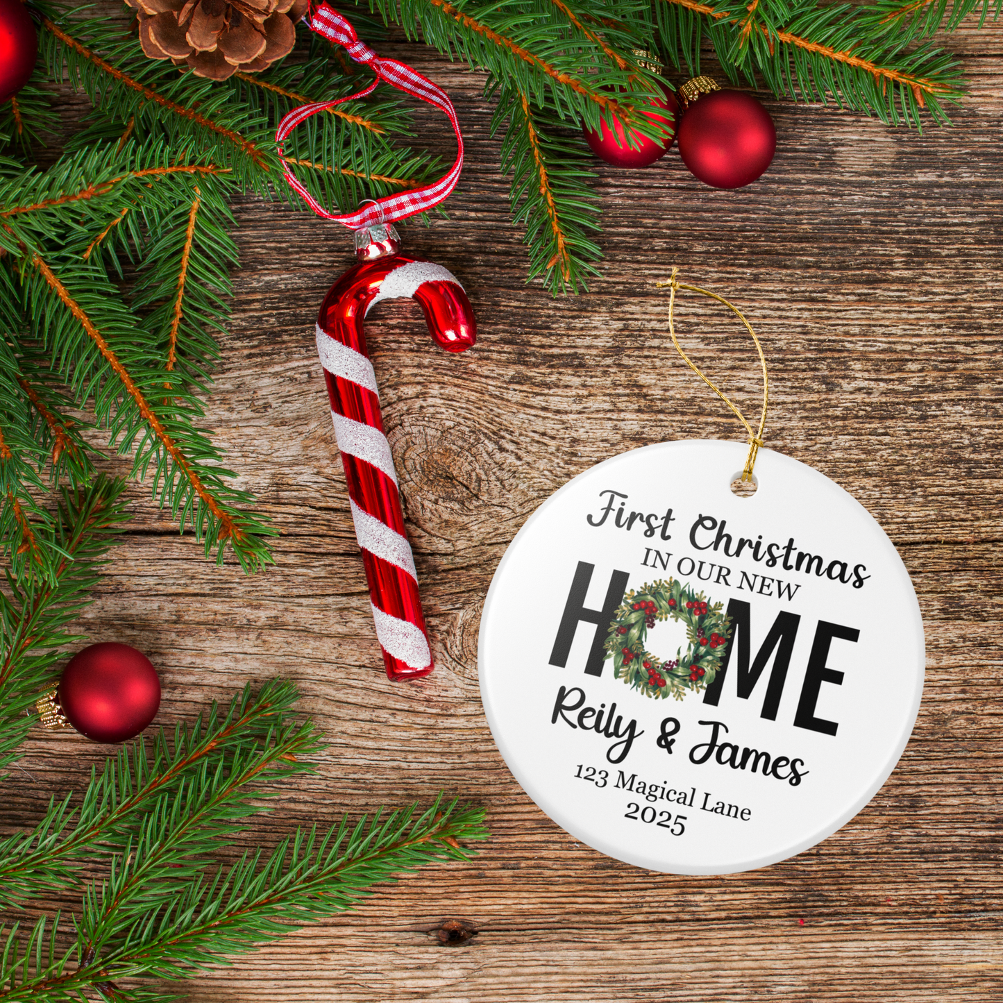 Custom Ornament - First Christmas New Home (Wreath 2)