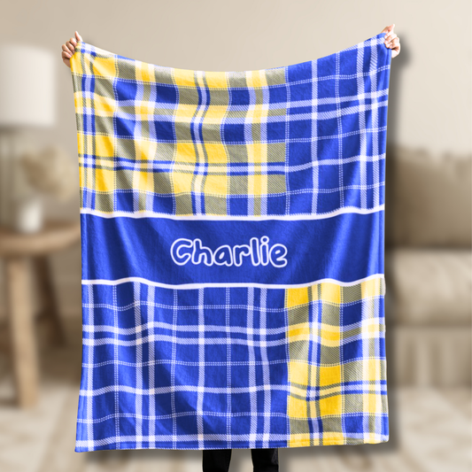 Custom Velveteen Plush Blanket - Blue & Yellow Plaid