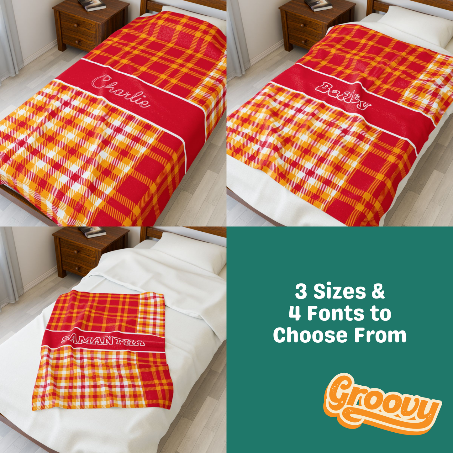 Custom Velveteen Plush Blanket - Red & Yellow Plaid