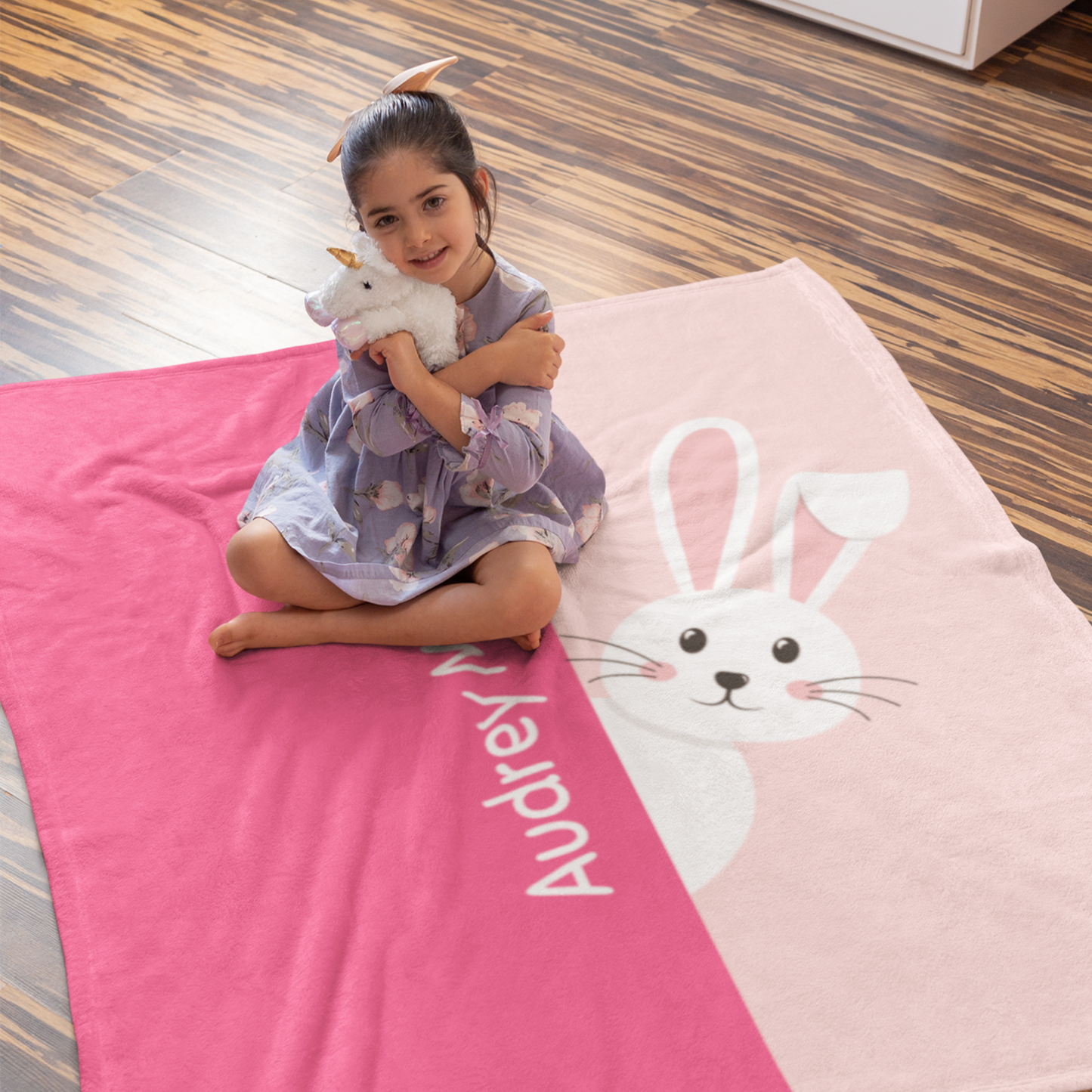 Custom Velveteen Plush Blanket - Peekaboo Bunny