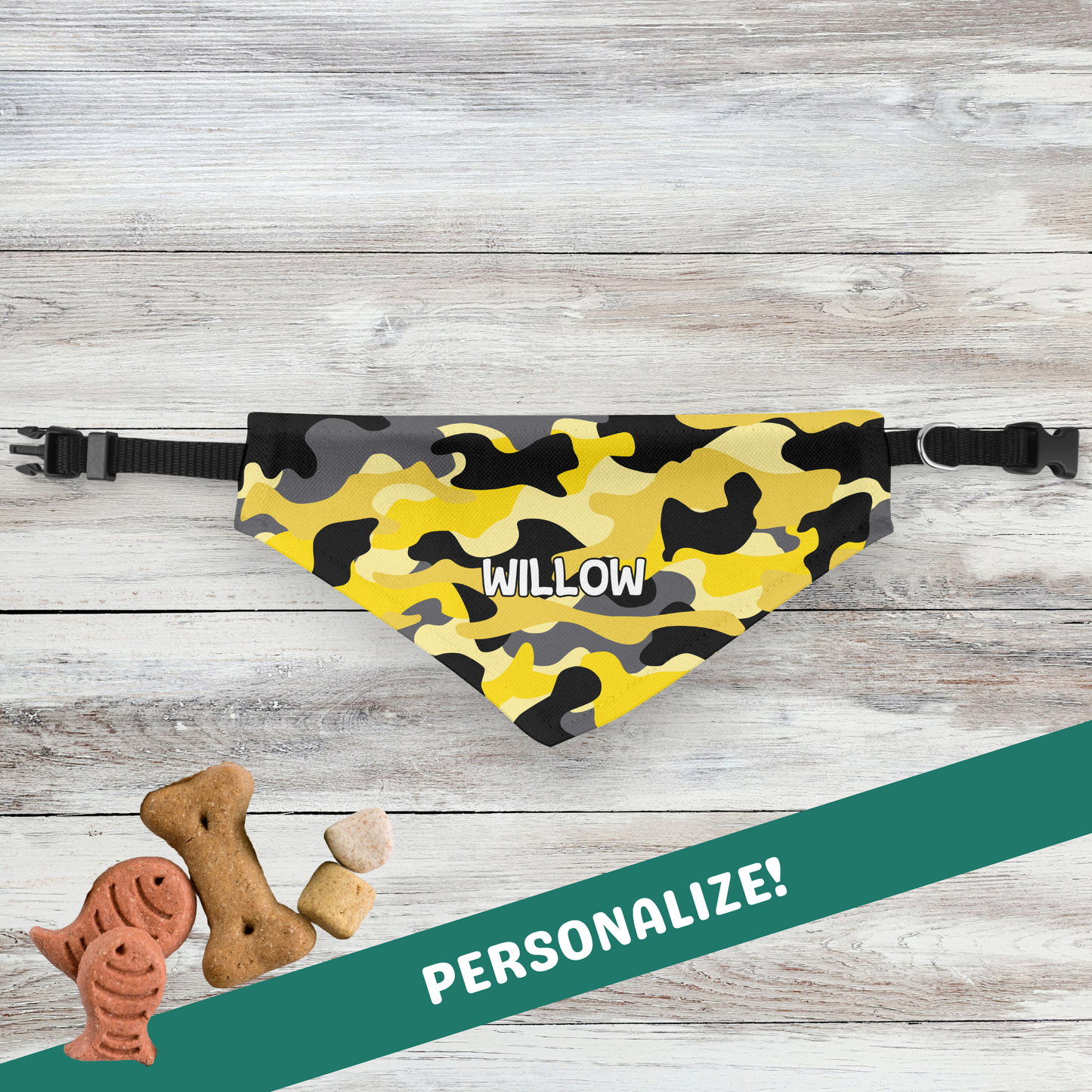 Personalized Clip-on Pet Bandana - Yellow Camo