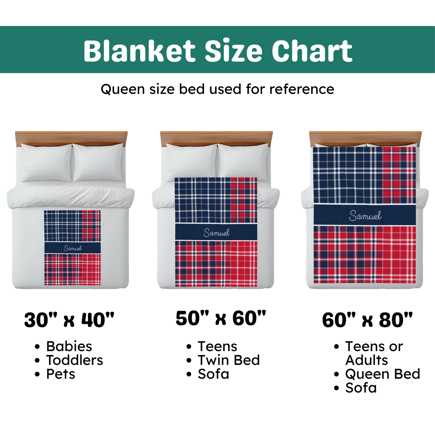 Custom Velveteen Plush Blanket - Navy & Red Plaid