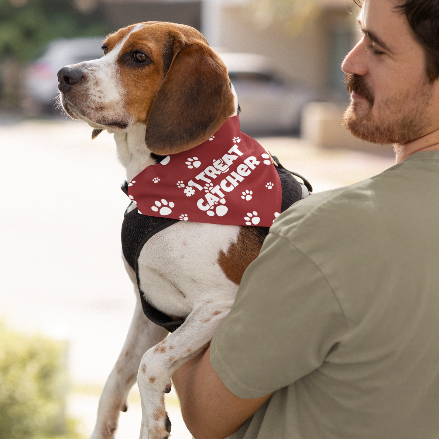 Personalized Clip-on Pet Bandana - Crimson with White Paw Prints