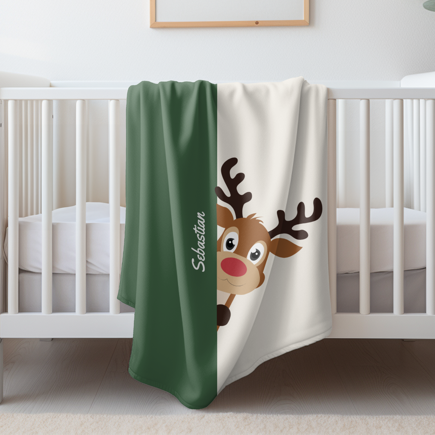 Custom Velveteen Plush Blanket - Gray Green-Ivory