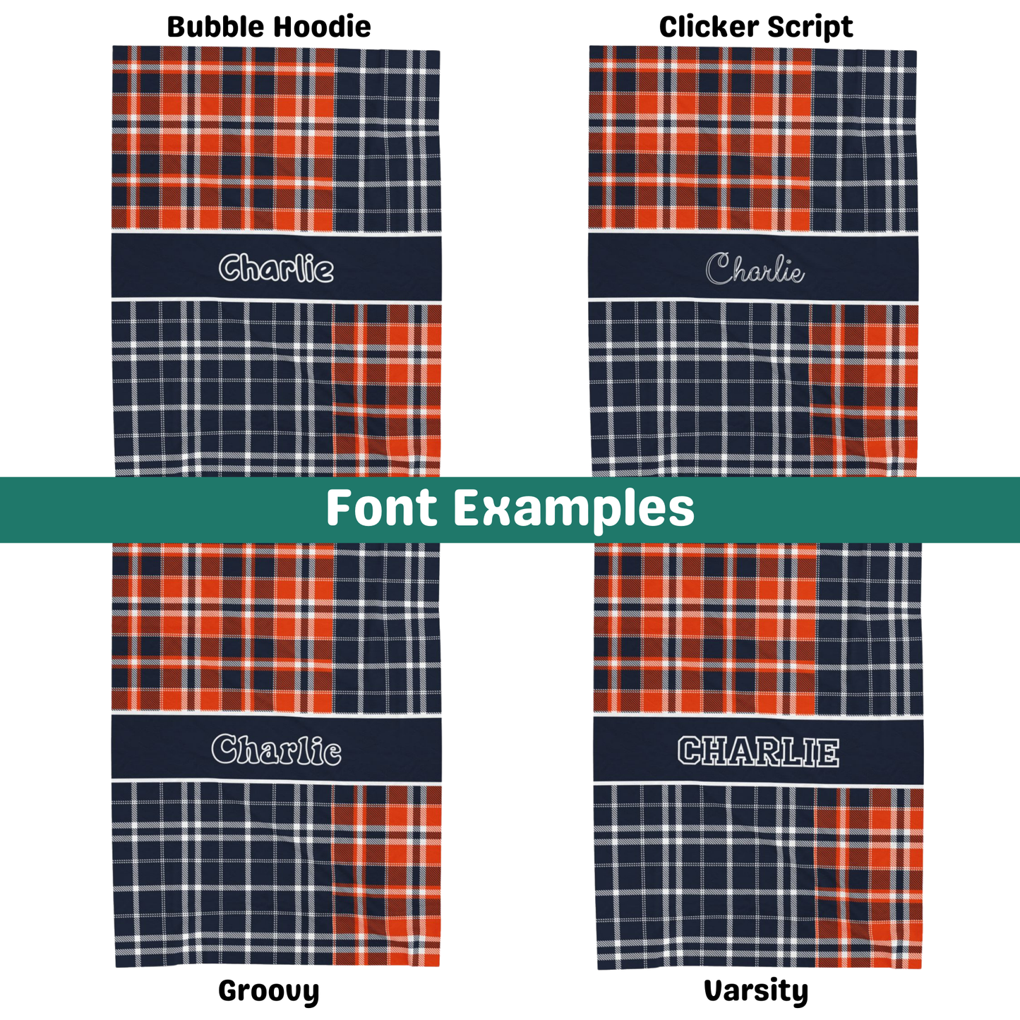 Custom Velveteen Plush Blanket - Navy & Orange Plaid