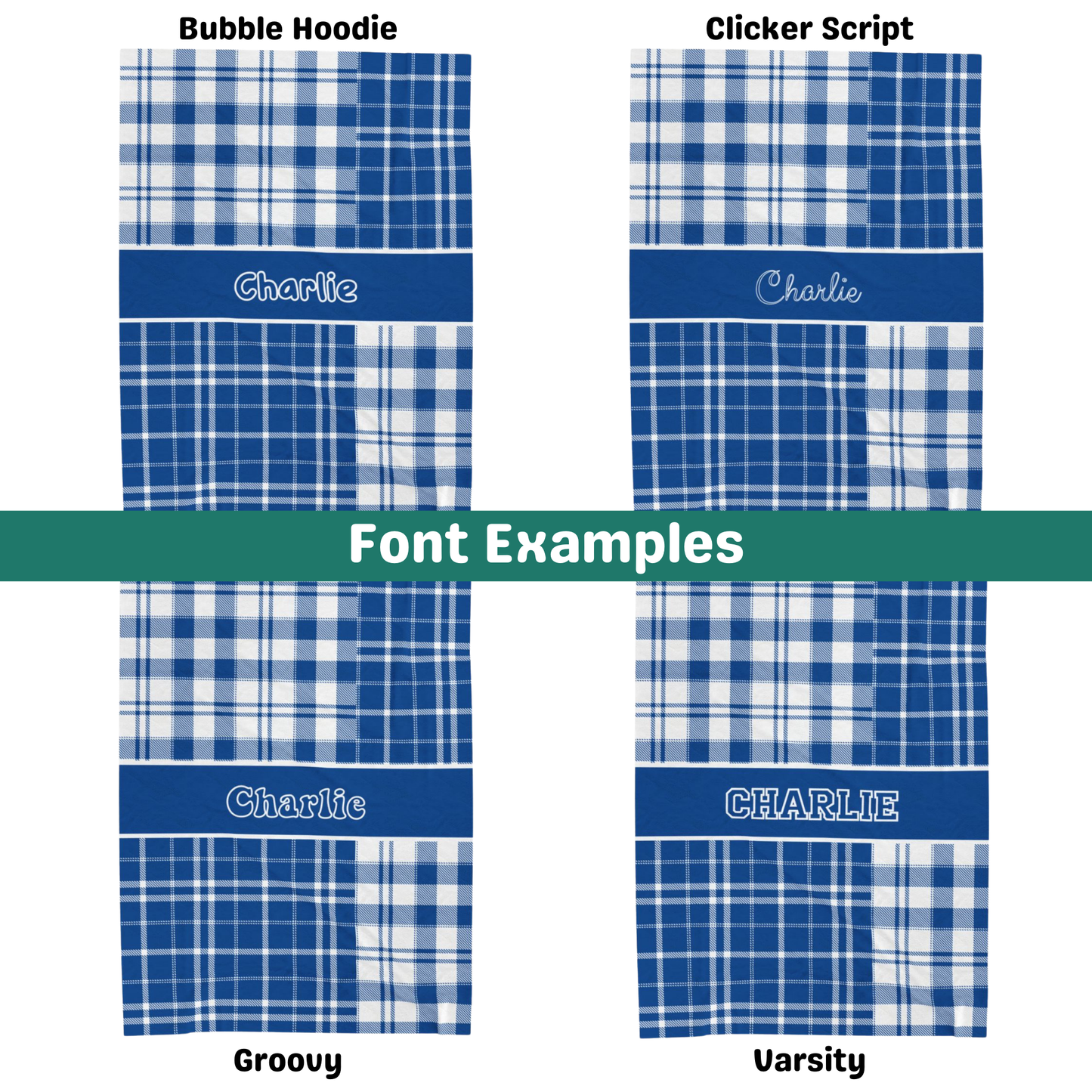 Custom Velveteen Plush Blanket - Azure Blue & White Plaid