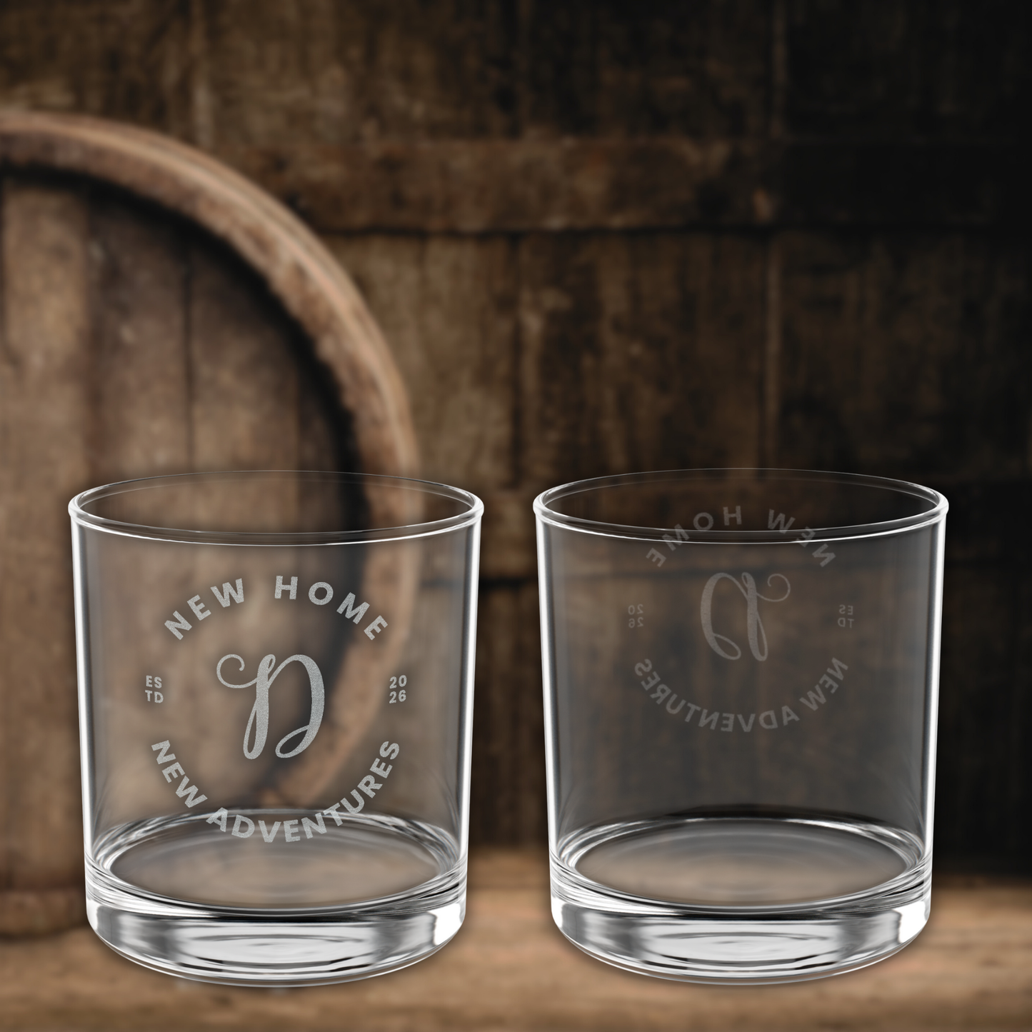 Custom Monogrammed Whiskey Glass - New Home New Adventures