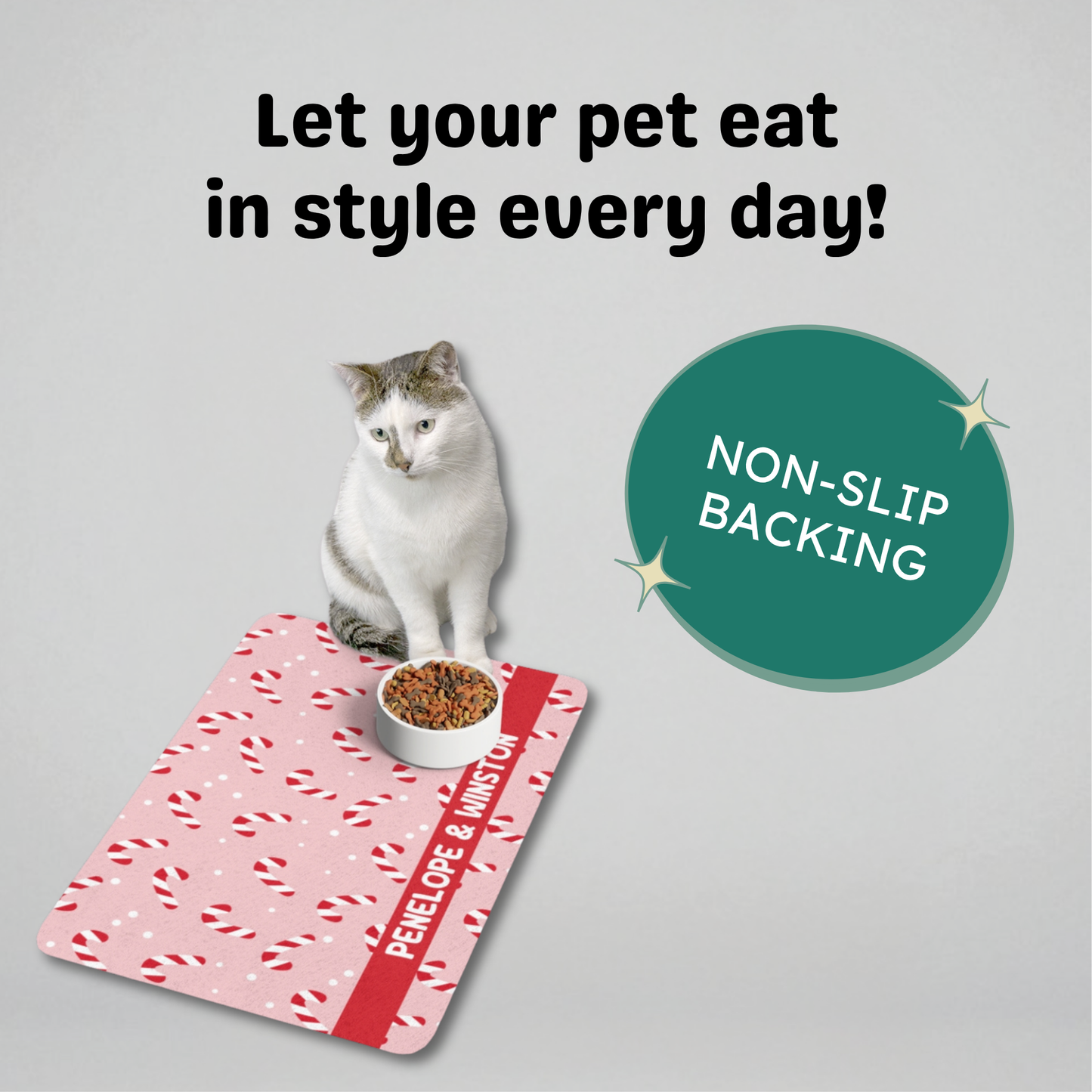 Custom Pet Food Mat - Candy Canes