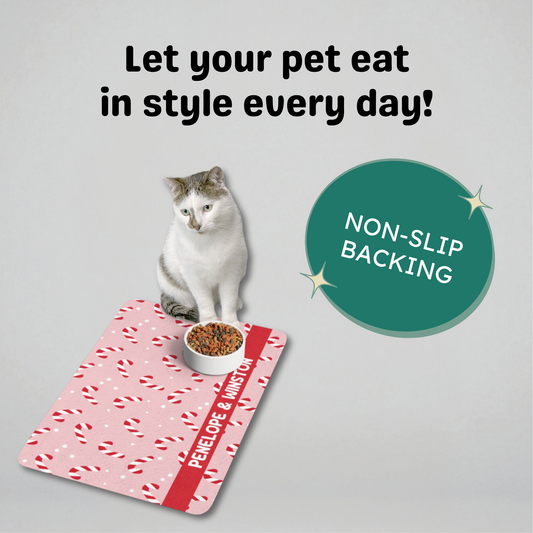 Custom Pet Food Mat - Candy Canes