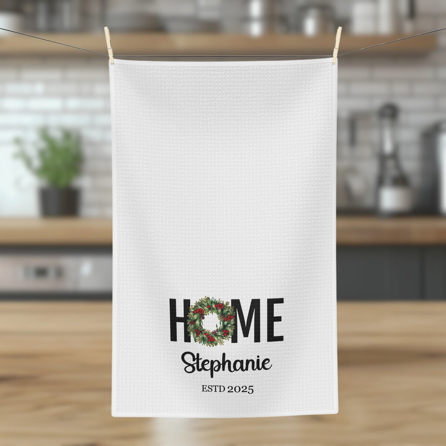 Custom Tea Towel - Home (Wreath 2)