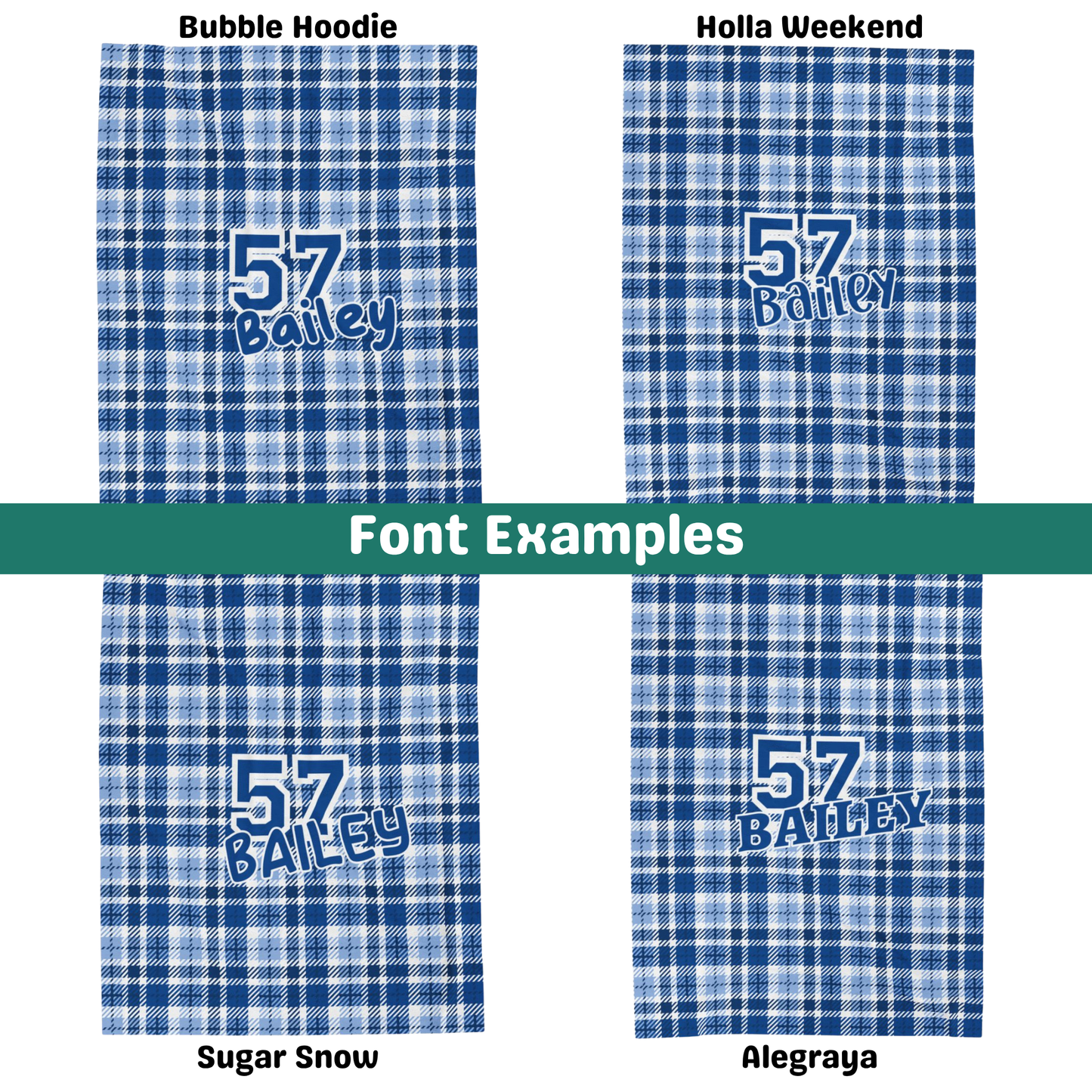 Custom Velveteen Plush Blanket - Azure Blue Plaid