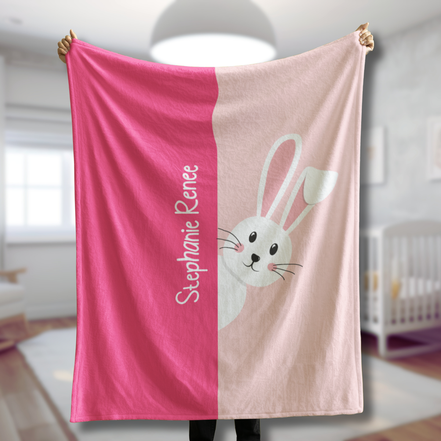 Custom Velveteen Plush Blanket - Peekaboo Bunny