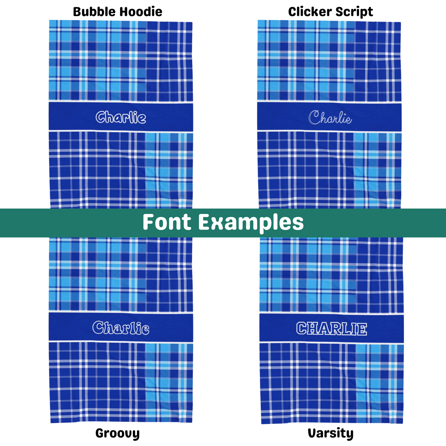 Custom Velveteen Plush Blanket - Royal & Vivid Azure Blue Plaid