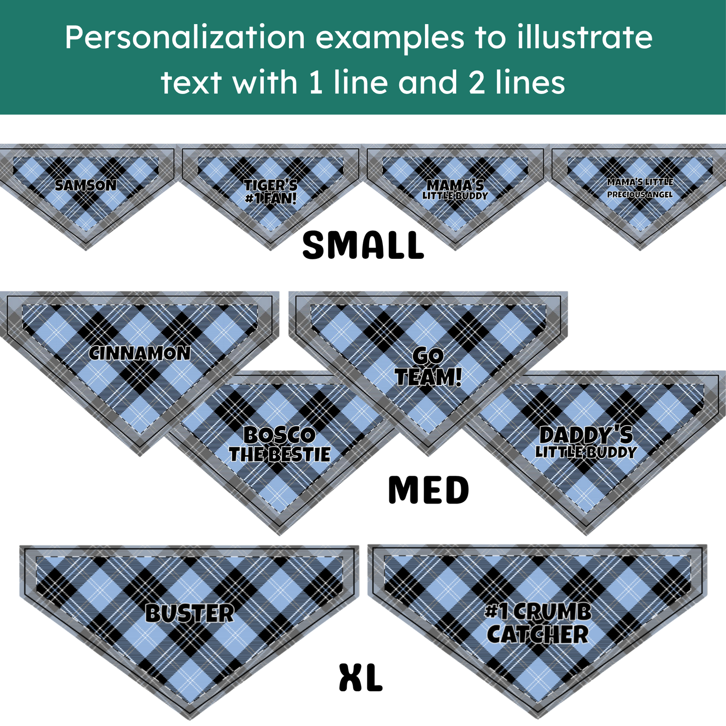 Personalized Clip-on Pet Bandana - Light Blue & Black Tartan