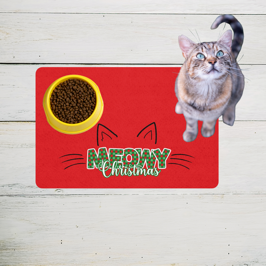 Meowy Christmas Pet Food Mat