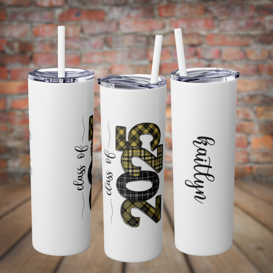 Skinny Tumbler with Straw - Black & Gold 2025