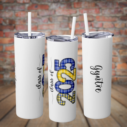 Skinny Tumbler with Straw - Royal Blue & Yellow 2025