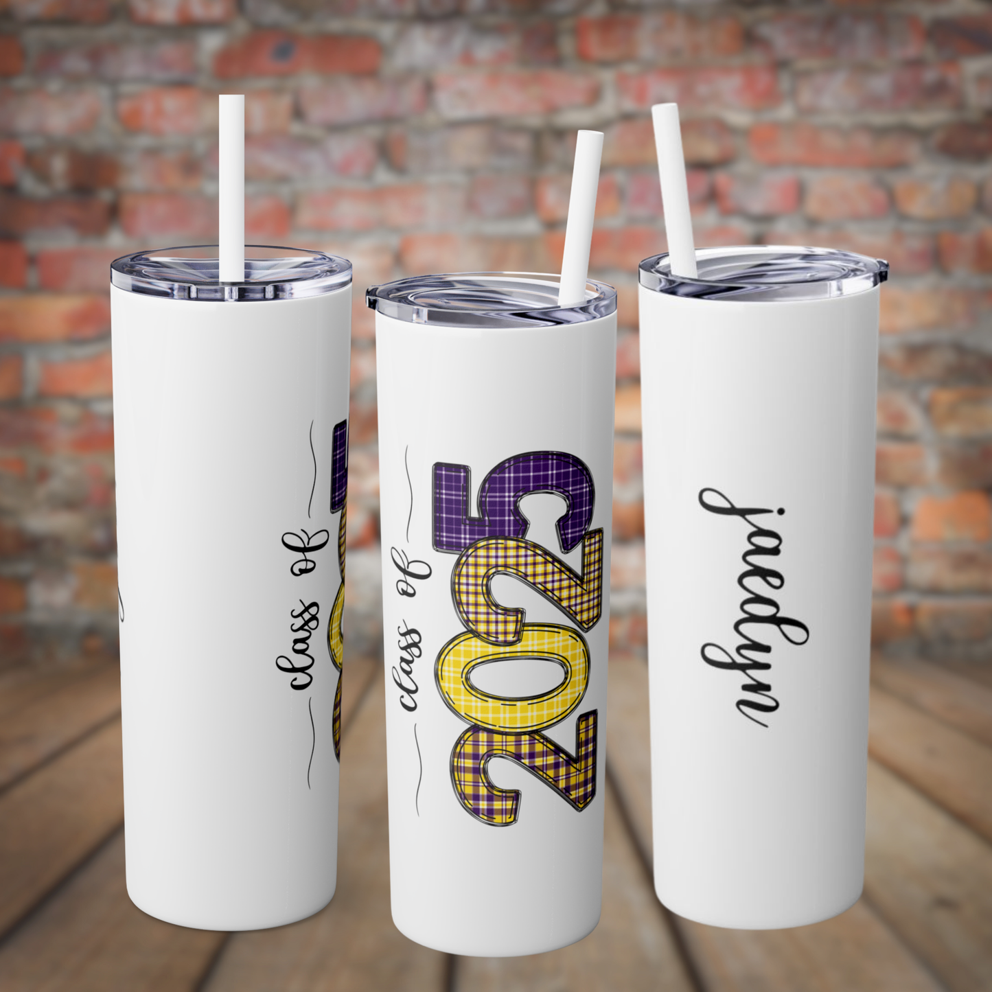 Skinny Tumbler with Straw - Purple & Yellow 2025