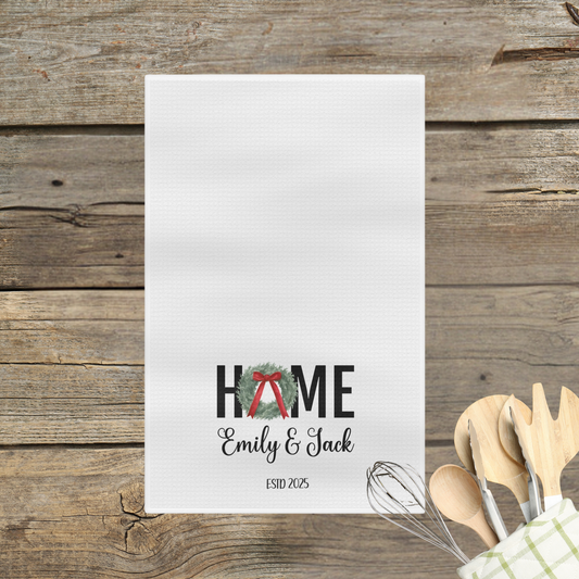 Custom Tea Towel - Home (Wreath 1)
